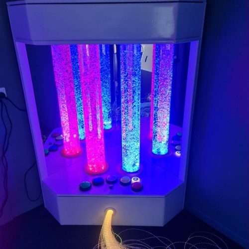 Pink double corner bubble tube with mirrors for sensory rooms